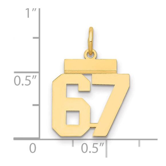 14k Yellow Gold, Athletic Collection, Small Polished Number 67 Pendant - Picture 2 of 3